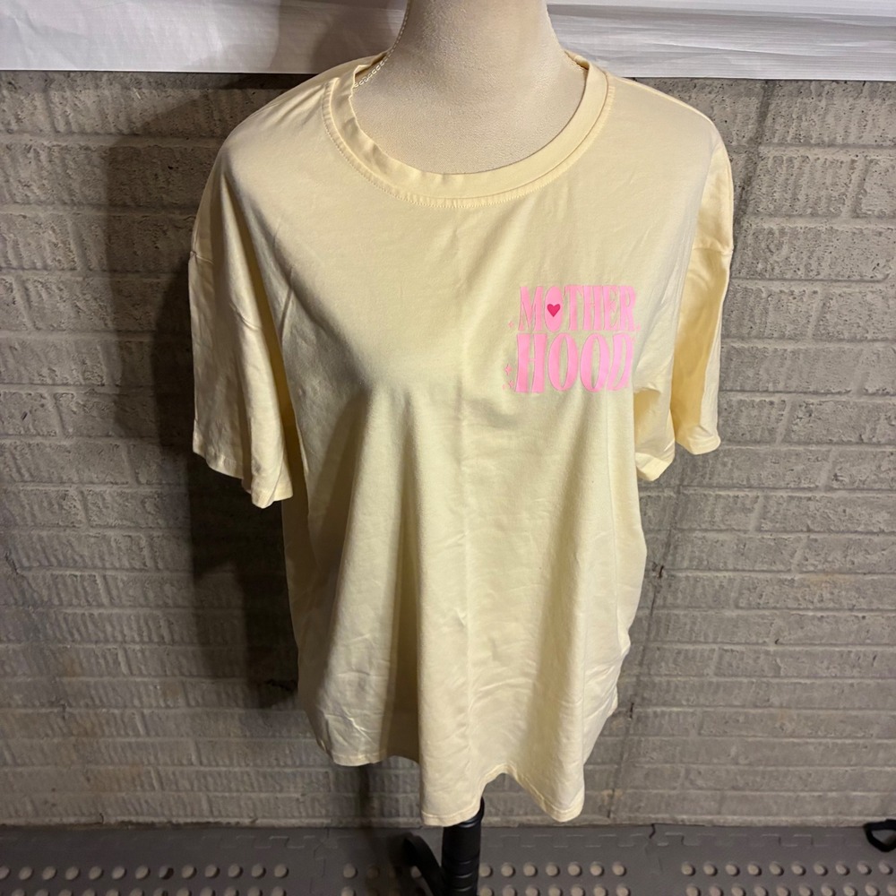 Mother Hood Graphic Tee Shirt Women's XL Yellow Pink‎ Graphic Print